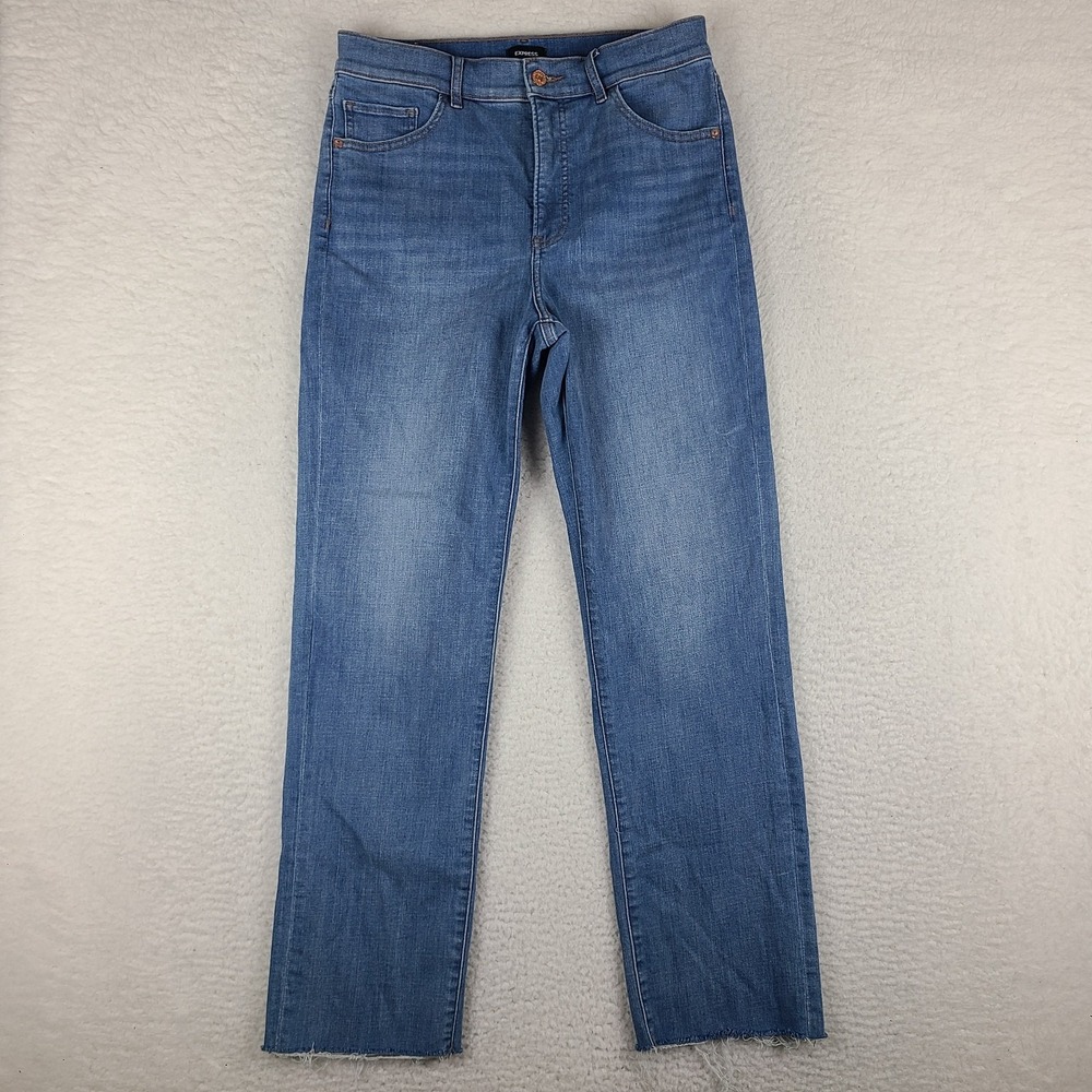 EXPRESS Jeans Womens 8 Blue Modern Straight Super High Rise Light Wash‎ Denim